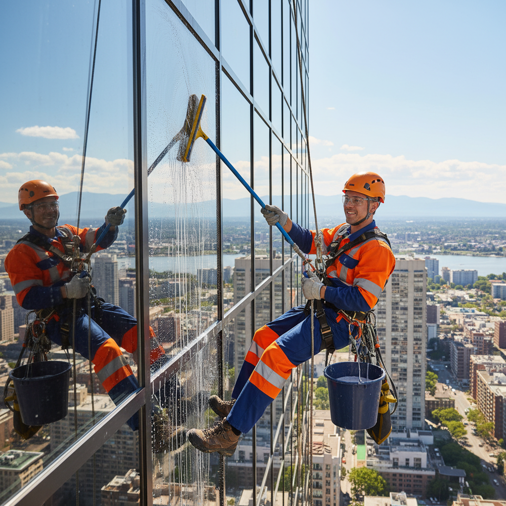 Laveur de vitres en hauteur (Alpiniste) / Laveuse de vitres en hauteur